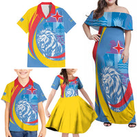 Aruba Lion Roaring Family Matching Off Shoulder Maxi Dress and Hawaiian Shirt With Coat Of Arms - Wonder Print Shop