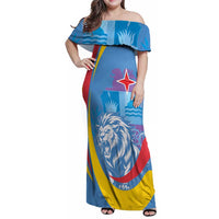 Aruba Lion Roaring Family Matching Off Shoulder Maxi Dress and Hawaiian Shirt With Coat Of Arms - Wonder Print Shop