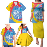 Aruba Lion Roaring Family Matching Puletasi and Hawaiian Shirt With Coat Of Arms - Wonder Print Shop