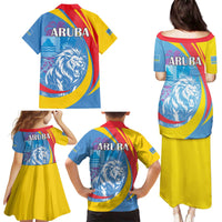 Aruba Lion Roaring Family Matching Puletasi and Hawaiian Shirt With Coat Of Arms - Wonder Print Shop