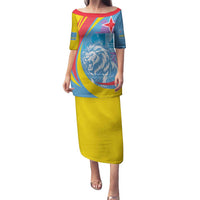 Aruba Lion Roaring Family Matching Puletasi and Hawaiian Shirt With Coat Of Arms - Wonder Print Shop