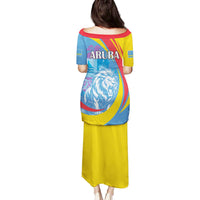 Aruba Lion Roaring Family Matching Puletasi and Hawaiian Shirt With Coat Of Arms - Wonder Print Shop