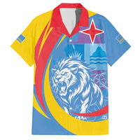 Aruba Lion Roaring Family Matching Short Sleeve Bodycon Dress and Hawaiian Shirt With Coat Of Arms - Wonder Print Shop