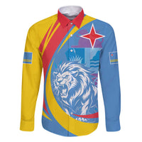 Aruba Lion Roaring Family Matching Short Sleeve Bodycon Dress and Hawaiian Shirt With Coat Of Arms - Wonder Print Shop