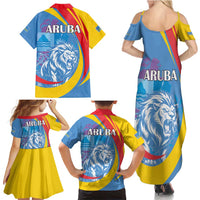 Aruba Lion Roaring Family Matching Summer Maxi Dress and Hawaiian Shirt With Coat Of Arms - Wonder Print Shop