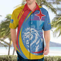 Aruba Lion Roaring Hawaiian Shirt With Coat Of Arms - Wonder Print Shop