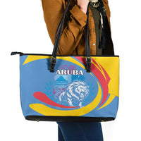 Aruba Lion Roaring Leather Tote Bag With Coat Of Arms - Wonder Print Shop