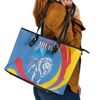 Aruba Lion Roaring Leather Tote Bag With Coat Of Arms - Wonder Print Shop