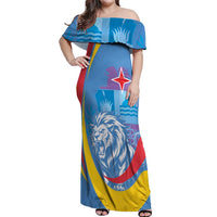 Aruba Lion Roaring Off Shoulder Maxi Dress With Coat Of Arms - Wonder Print Shop