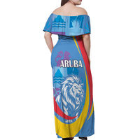 Aruba Lion Roaring Off Shoulder Maxi Dress With Coat Of Arms - Wonder Print Shop