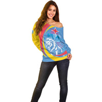 Aruba Lion Roaring Off Shoulder Sweater With Coat Of Arms - Wonder Print Shop