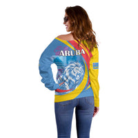 Aruba Lion Roaring Off Shoulder Sweater With Coat Of Arms - Wonder Print Shop