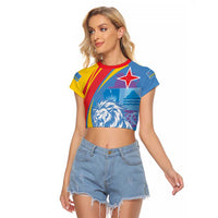 Aruba Lion Roaring Raglan Cropped T Shirt With Coat Of Arms - Wonder Print Shop