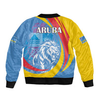 Aruba Lion Roaring Sleeve Zip Bomber Jacket With Coat Of Arms - Wonder Print Shop