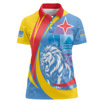 Aruba Lion Roaring Women Polo Shirt With Coat Of Arms - Wonder Print Shop