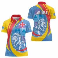 Aruba Lion Roaring Women Polo Shirt With Coat Of Arms - Wonder Print Shop