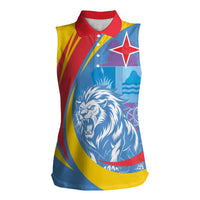Aruba Lion Roaring Women Sleeveless Polo Shirt With Coat Of Arms - Wonder Print Shop
