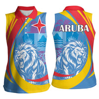 Aruba Lion Roaring Women Sleeveless Polo Shirt With Coat Of Arms - Wonder Print Shop