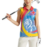 Aruba Lion Roaring Women Sleeveless Polo Shirt With Coat Of Arms - Wonder Print Shop