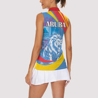 Aruba Lion Roaring Women Sleeveless Polo Shirt With Coat Of Arms - Wonder Print Shop