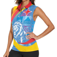 Aruba Lion Roaring Women Sleeveless Polo Shirt With Coat Of Arms - Wonder Print Shop