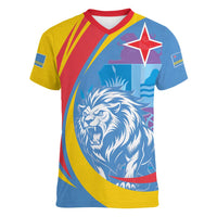 Aruba Lion Roaring Women V-Neck T-Shirt With Coat Of Arms - Wonder Print Shop