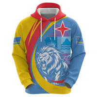 Aruba Lion Roaring Zip Hoodie With Coat Of Arms - Wonder Print Shop