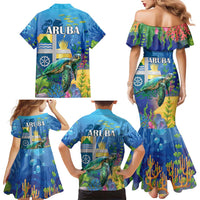 Aruba Sea Turtle Family Matching Mermaid Dress and Hawaiian Shirt Underwater Landscape - Wonder Print Shop