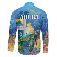 Aruba Sea Turtle Family Matching Off The Shoulder Long Sleeve Dress and Hawaiian Shirt Underwater Landscape - Wonder Print Shop