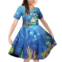 Aruba Sea Turtle Family Matching Off Shoulder Short Dress and Hawaiian Shirt Underwater Landscape - Wonder Print Shop