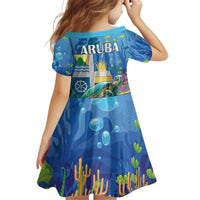 Aruba Sea Turtle Family Matching Off Shoulder Short Dress and Hawaiian Shirt Underwater Landscape - Wonder Print Shop