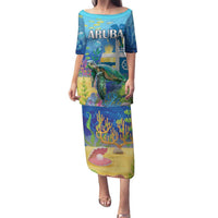 Aruba Sea Turtle Family Matching Puletasi and Hawaiian Shirt Underwater Landscape - Wonder Print Shop