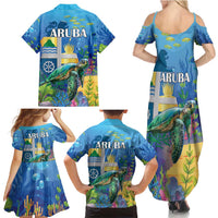 Aruba Sea Turtle Family Matching Summer Maxi Dress and Hawaiian Shirt Underwater Landscape - Wonder Print Shop