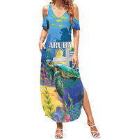 Aruba Sea Turtle Family Matching Summer Maxi Dress and Hawaiian Shirt Underwater Landscape - Wonder Print Shop
