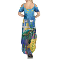 Aruba Sea Turtle Family Matching Summer Maxi Dress and Hawaiian Shirt Underwater Landscape - Wonder Print Shop