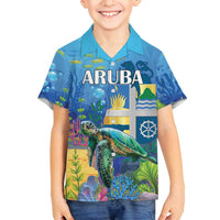 Aruba Sea Turtle Family Matching Tank Maxi Dress and Hawaiian Shirt Underwater Landscape - Wonder Print Shop