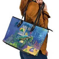 Aruba Sea Turtle Leather Tote Bag Underwater Landscape - Wonder Print Shop