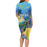 Aruba Sea Turtle Long Sleeve Bodycon Dress Underwater Landscape - Wonder Print Shop