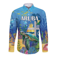 Aruba Sea Turtle Long Sleeve Button Shirt Underwater Landscape - Wonder Print Shop