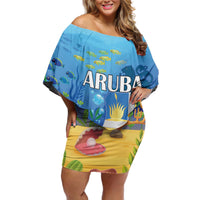 Aruba Sea Turtle Off Shoulder Short Dress Underwater Landscape - Wonder Print Shop