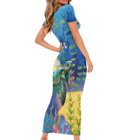 Aruba Sea Turtle Short Sleeve Bodycon Dress Underwater Landscape - Wonder Print Shop