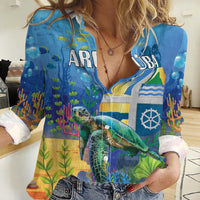 Aruba Sea Turtle Women Casual Shirt Underwater Landscape - Wonder Print Shop