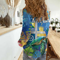 Aruba Sea Turtle Women Casual Shirt Underwater Landscape - Wonder Print Shop
