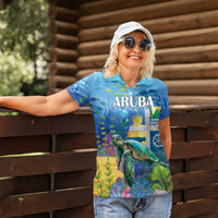 Aruba Sea Turtle Women Polo Shirt Underwater Landscape - Wonder Print Shop