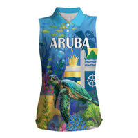 Aruba Sea Turtle Women Sleeveless Polo Shirt Underwater Landscape - Wonder Print Shop