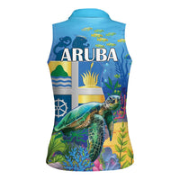 Aruba Sea Turtle Women Sleeveless Polo Shirt Underwater Landscape - Wonder Print Shop