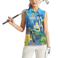 Aruba Sea Turtle Women Sleeveless Polo Shirt Underwater Landscape - Wonder Print Shop
