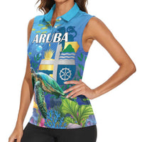 Aruba Sea Turtle Women Sleeveless Polo Shirt Underwater Landscape - Wonder Print Shop