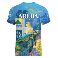 Aruba Sea Turtle Women V-Neck T-Shirt Underwater Landscape - Wonder Print Shop