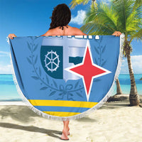 Custom Aruba Coat Of Arms Beach Blanket With Flag Style - Wonder Print Shop